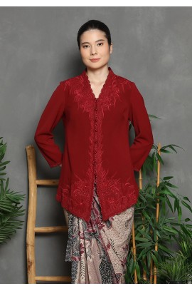 Lyne Halim Kebaya Puspa Bordir Marun – Atasan Wanita Elegan Modern, BLO-8456